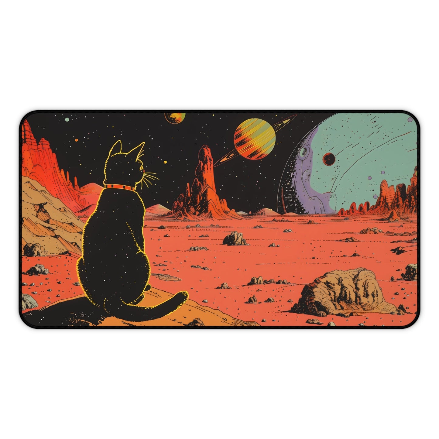 Large Mouse Pad with Retro Galaxy Cat Design - Available in 2 Sizes