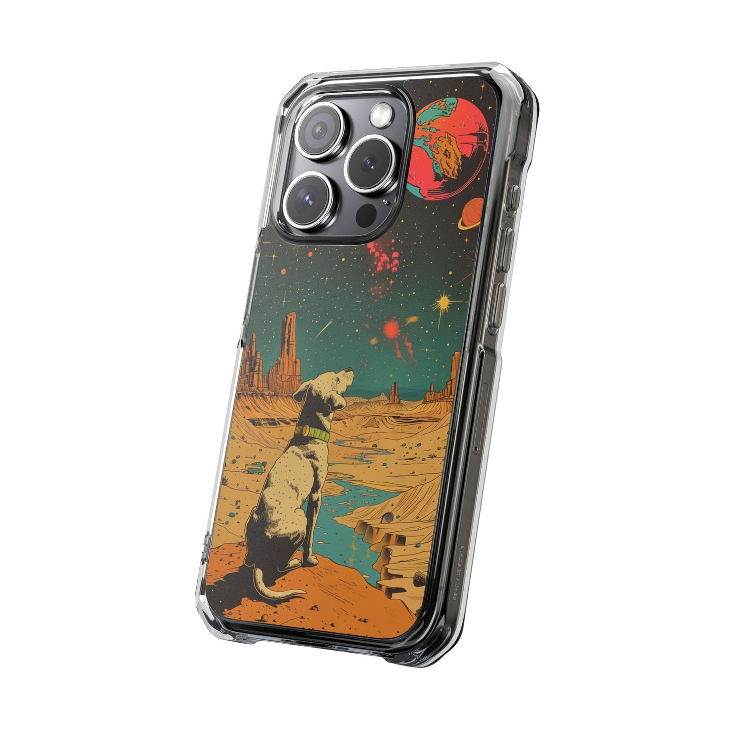 Clear Magnetic Case for iPhone Series with Vintage Canine Space Traveler Design