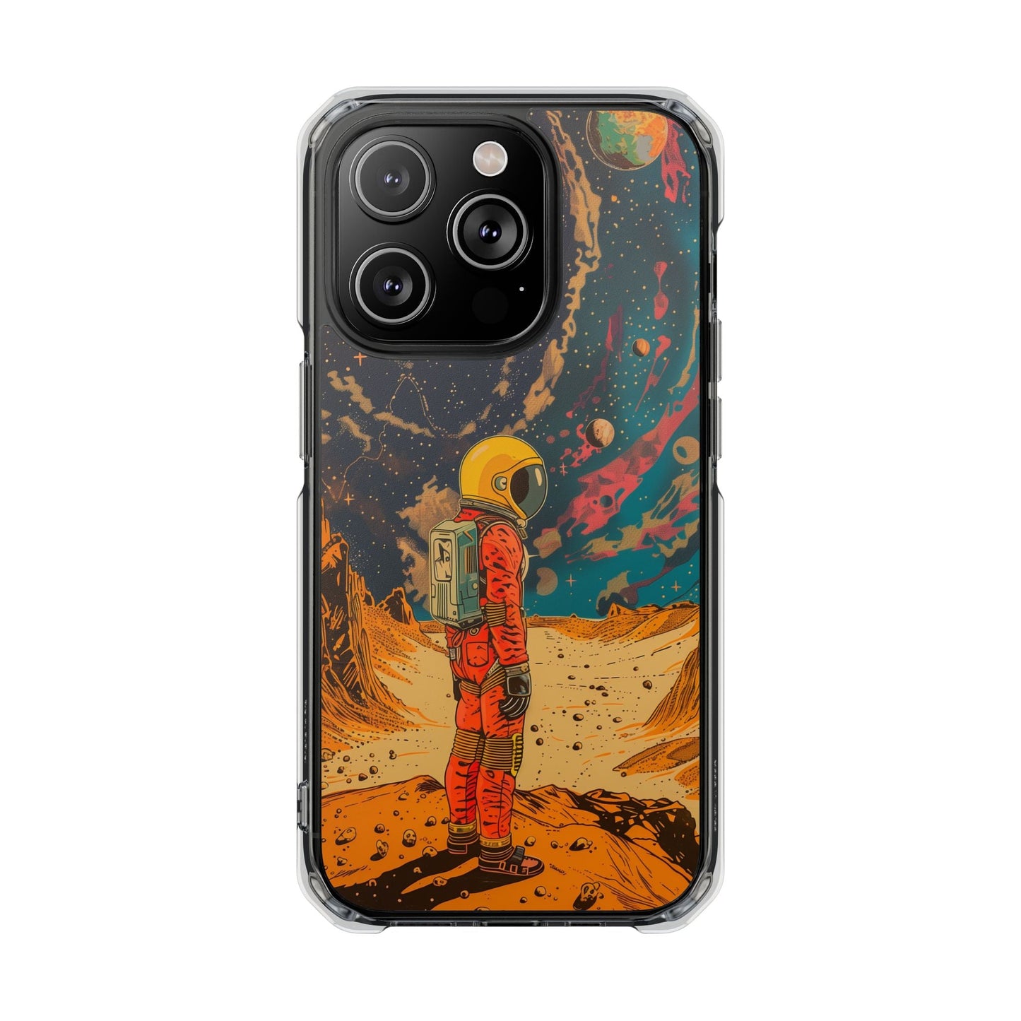 Clear Magnetic Case with Retro Astronaut Design for iPhone Models