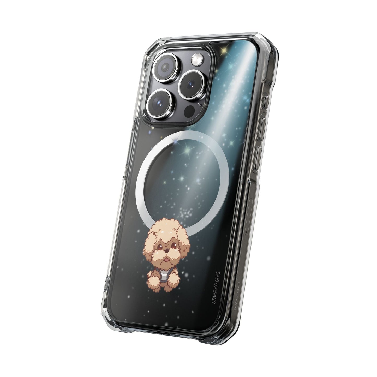 Pookie the Poodle - Luminous Canine Floating in Space Transparent Magnetic Phone Case for iPhone Collection