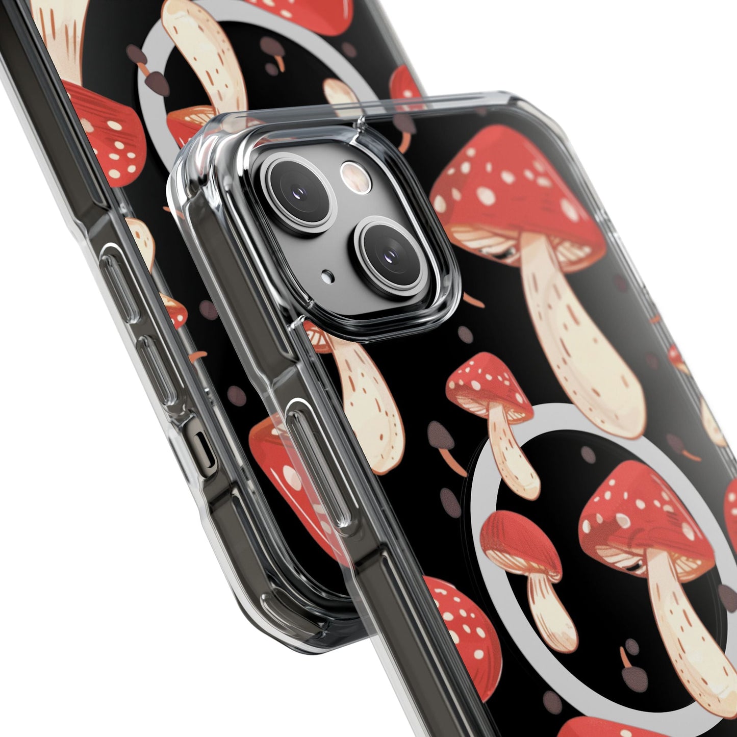 Magnetic Clear Case for iPhone Series - Red Mushroom Design