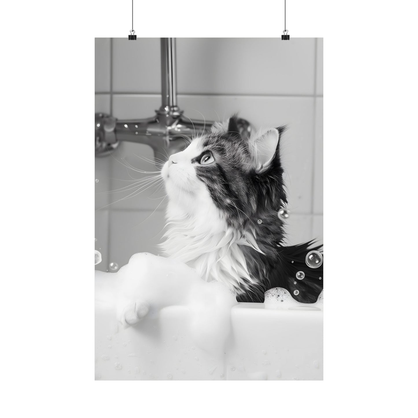 Bathroom Wall Art Print featuring Feline in Tub Decoration