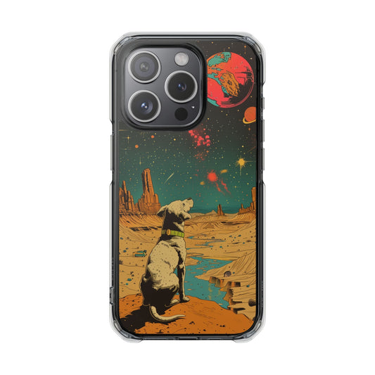 Clear Magnetic Case for iPhone Series with Vintage Canine Space Traveler Design