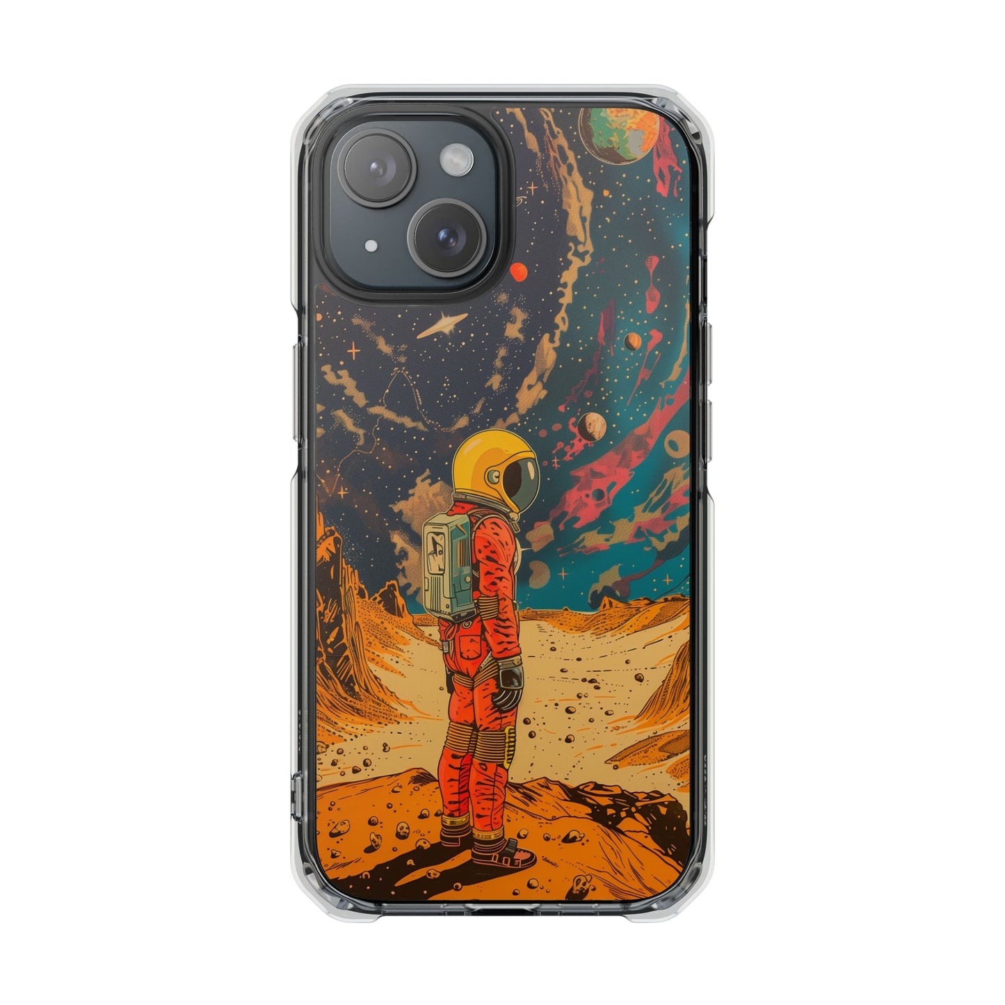 Clear Magnetic Case with Retro Astronaut Design for iPhone Models