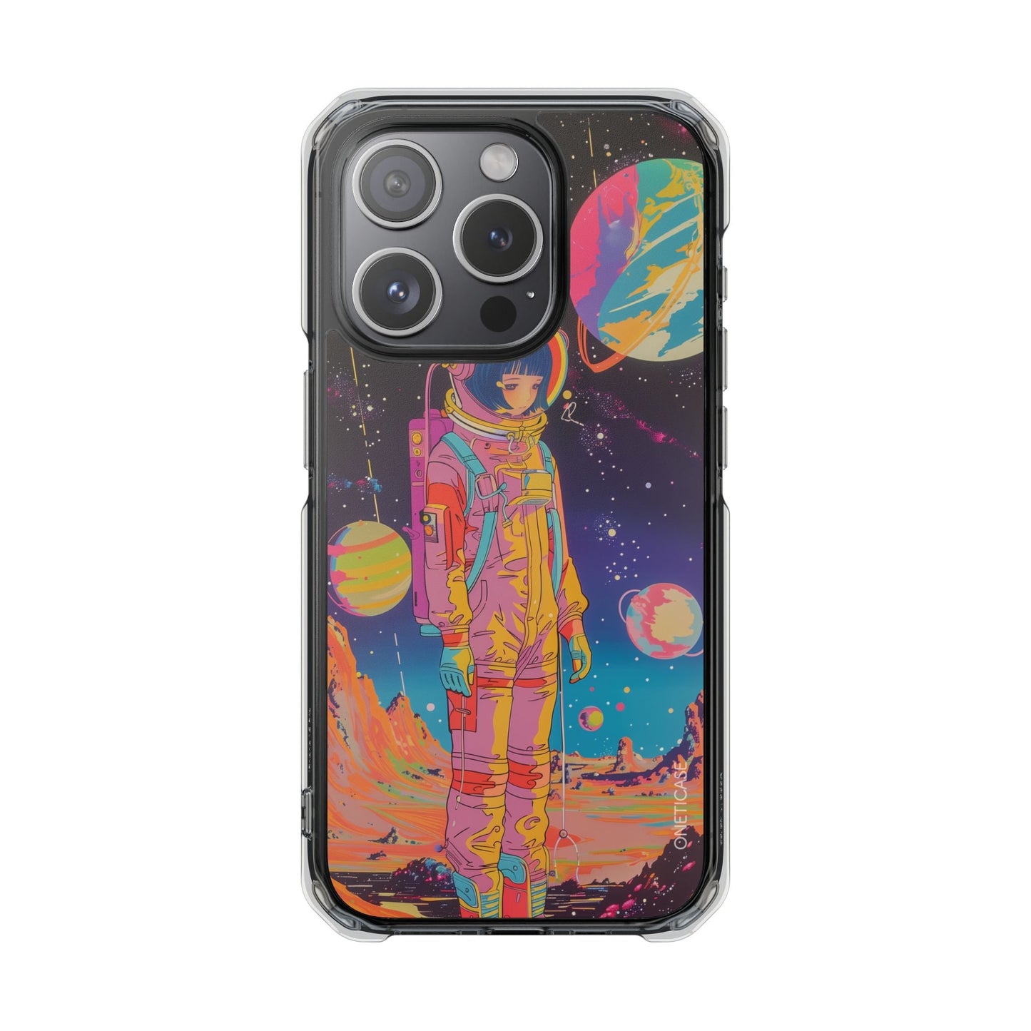 Girl Astronaut Anime on Planet X - Retro Magnetic Clear Case for iPhone Series