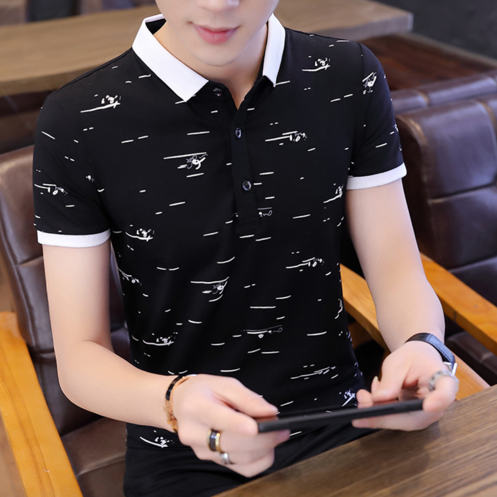 Printed Two-Toned Polo Shirt for Men