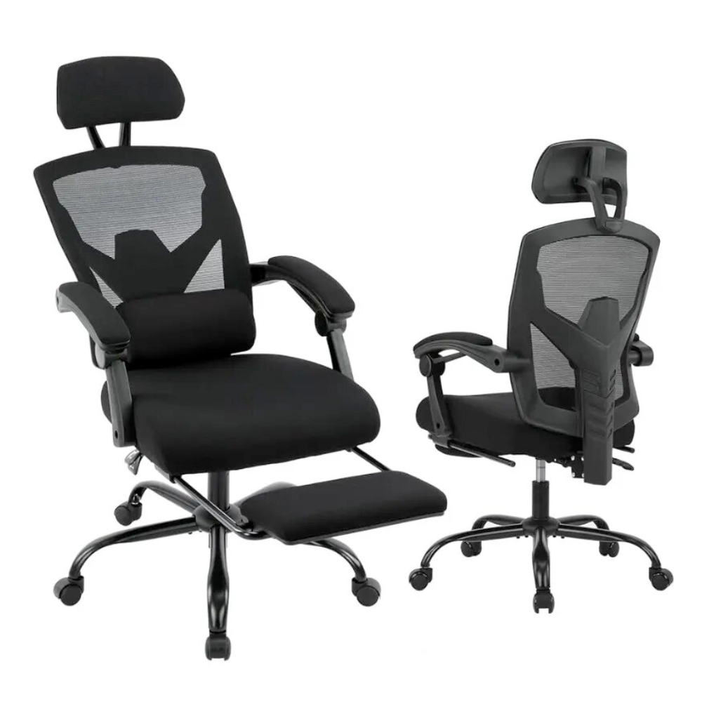 Mesh Reclining Chair with Lumbar Support, Headrest, and Footrest