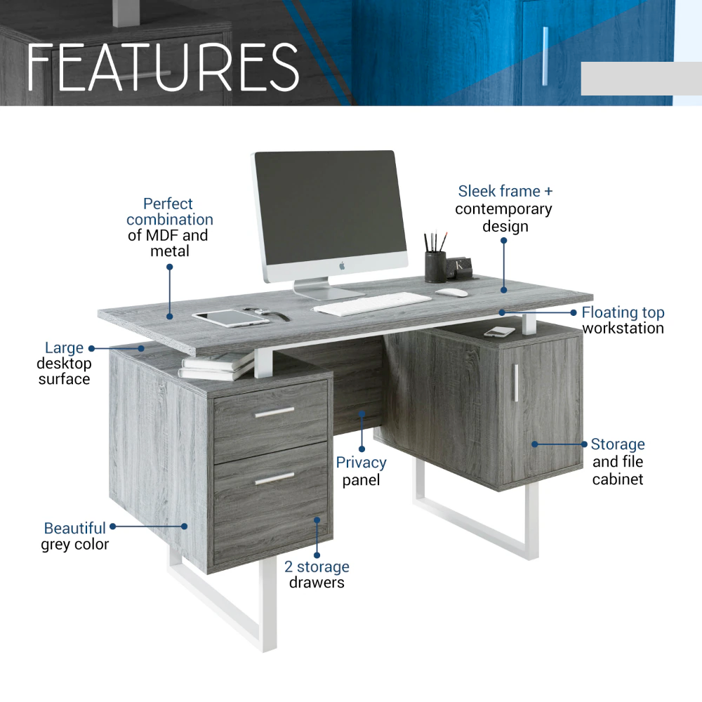 Contemporary Desk with Cabinet and Drawers