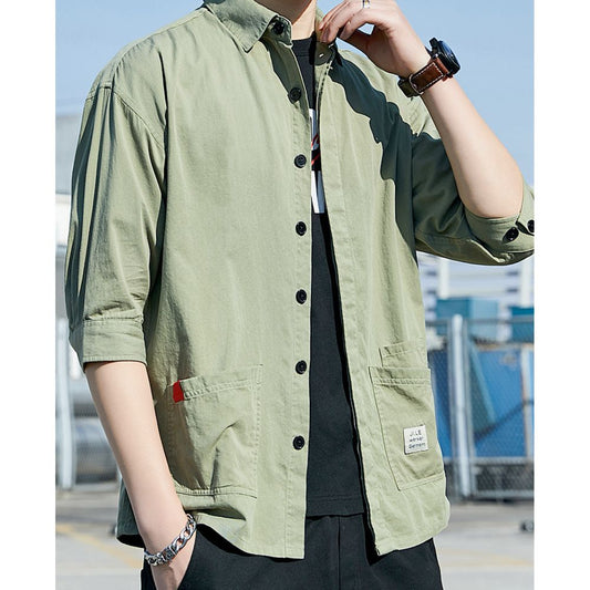 Quarter Sleeve Men's Shirt with Dual Front Pockets