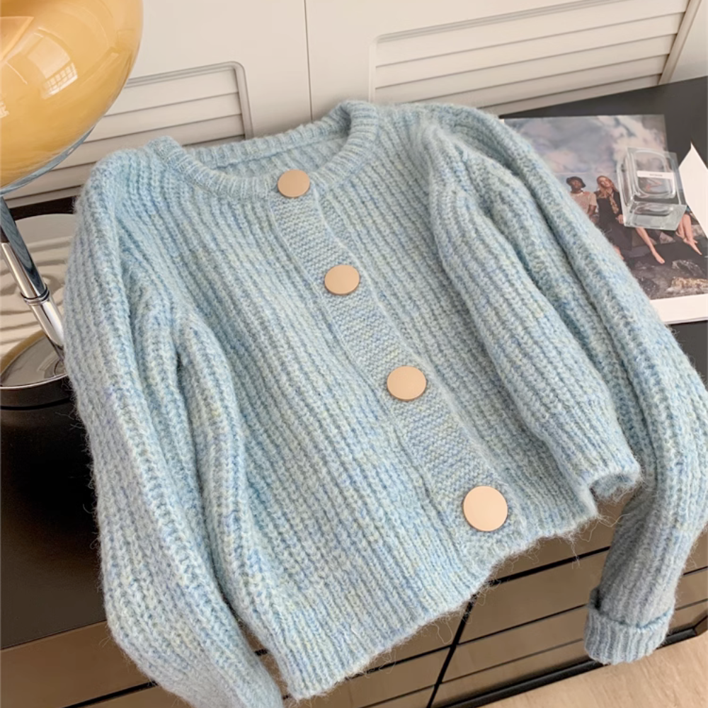 Buttoned Bliss Blue Women's Cardigan