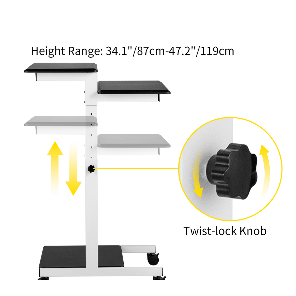 Lockable Wheeled 3-Tier Height-Adjustable Laptop Stand
