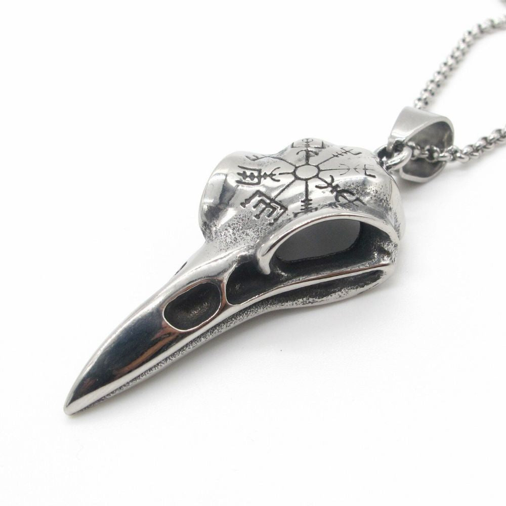 Necklace with Pendant Shaped like a Crow Skull in the Style of Vikings