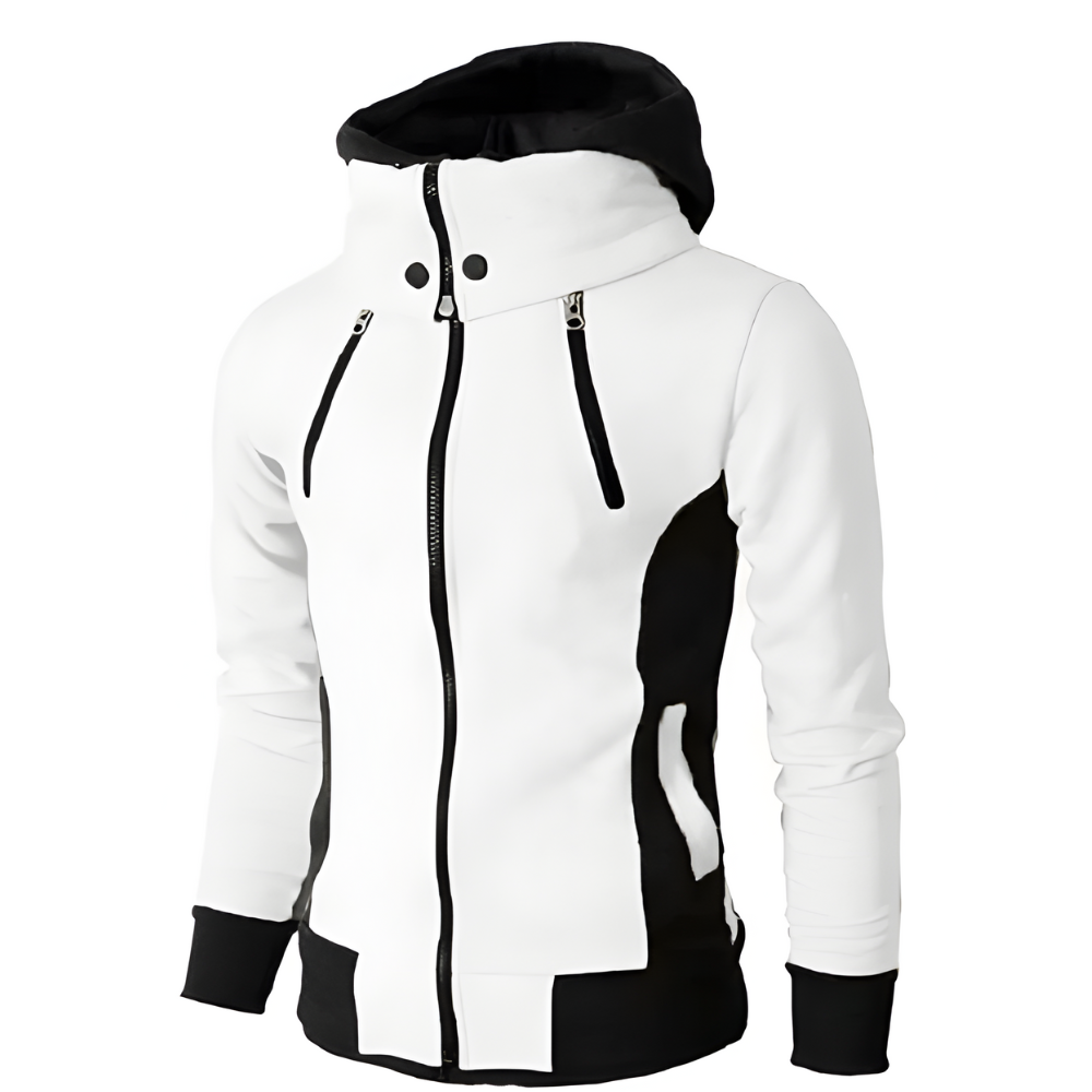 High Collar Men's Hoodie with Contrasting Cuffs