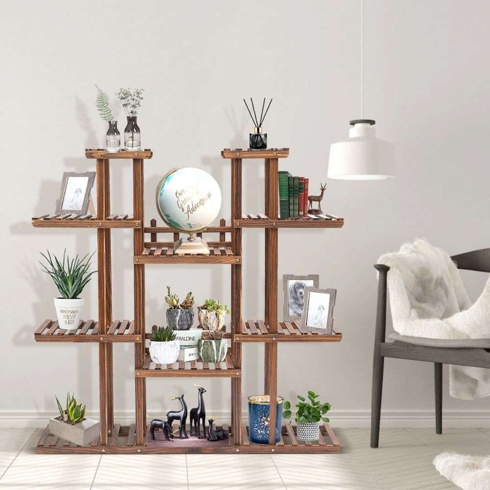 Multi-tiered Pine Wood Shelf for Indoor Plants - Modern Home Decor Stand