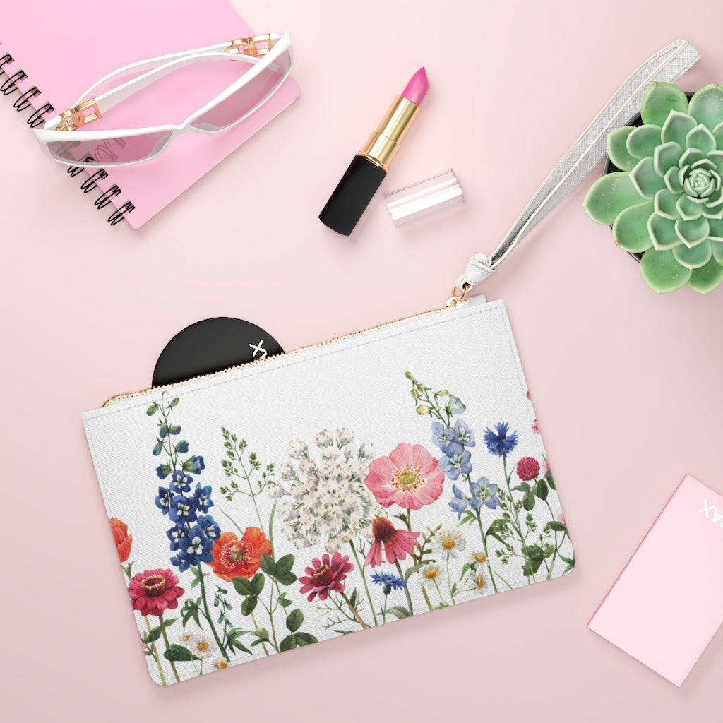 Zipped Clutch Bag with a Floral Design