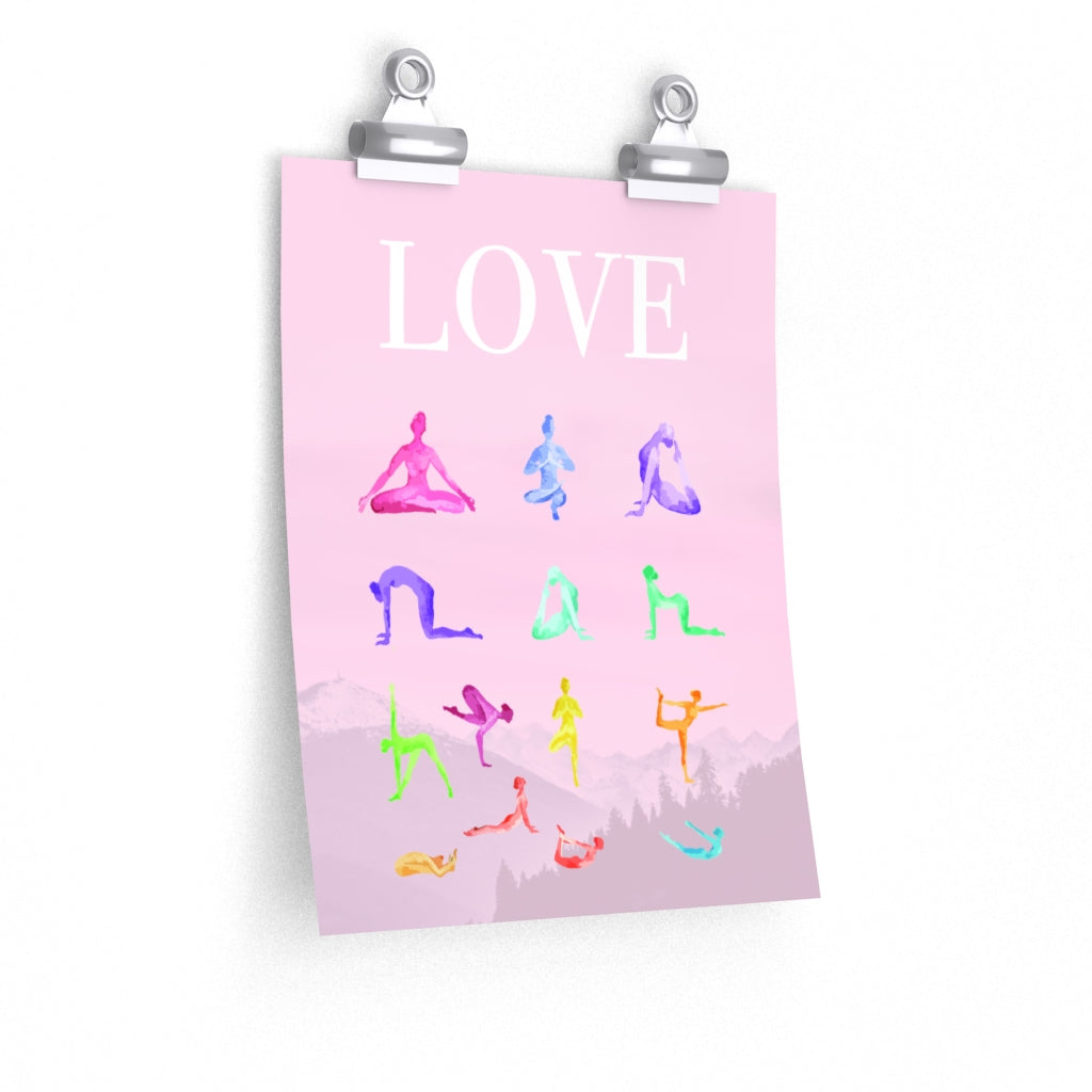 Premium Matte Poster Featuring 14 Yoga Poses for a Mindful Practice of Love