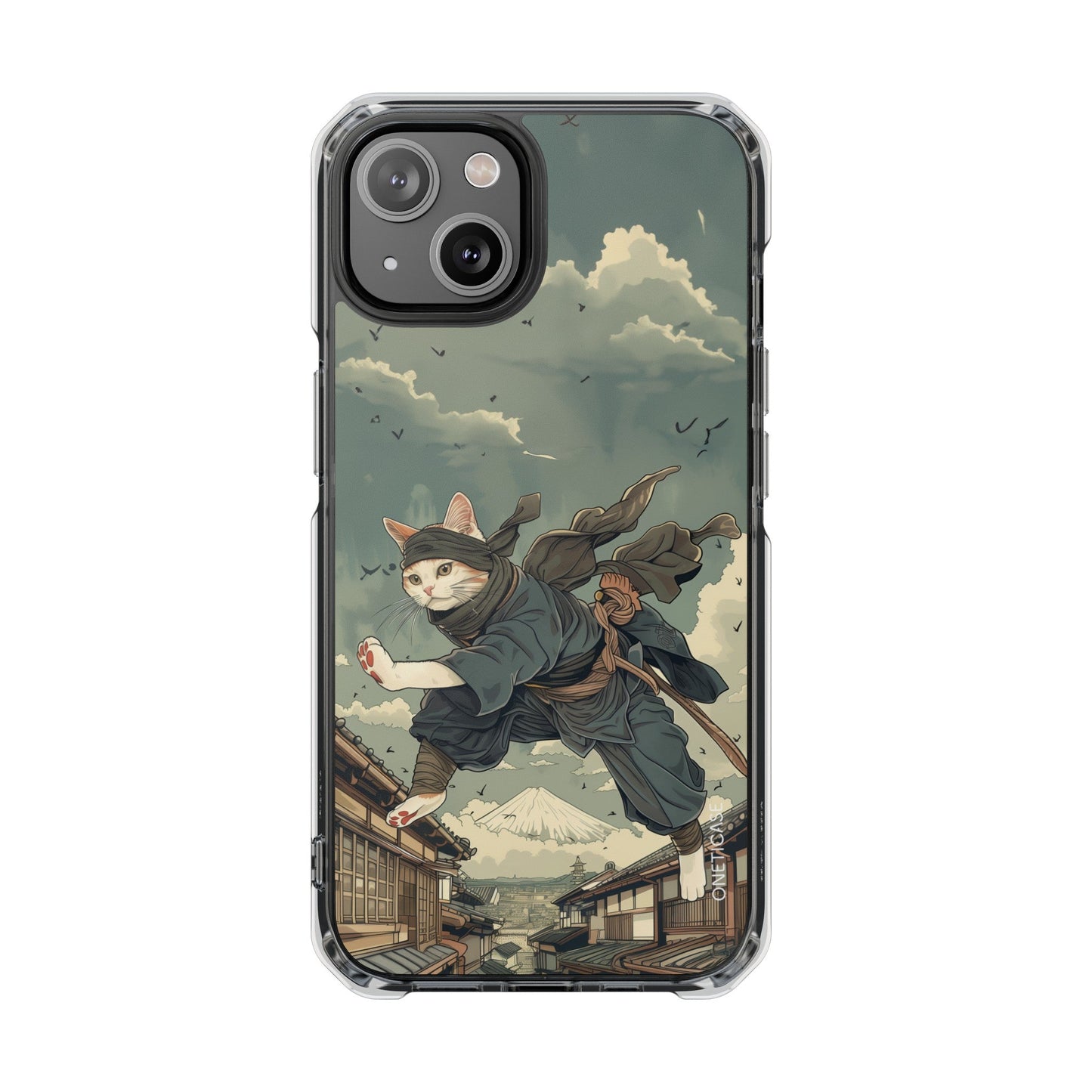 Stealthy Magnetic Clear Case for iPhone Series with Ninja Feline Design
