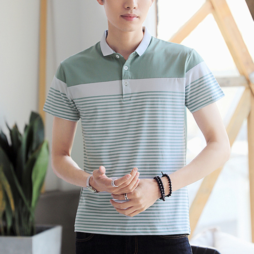 Striped Polo Shirt for Men with Short Sleeves