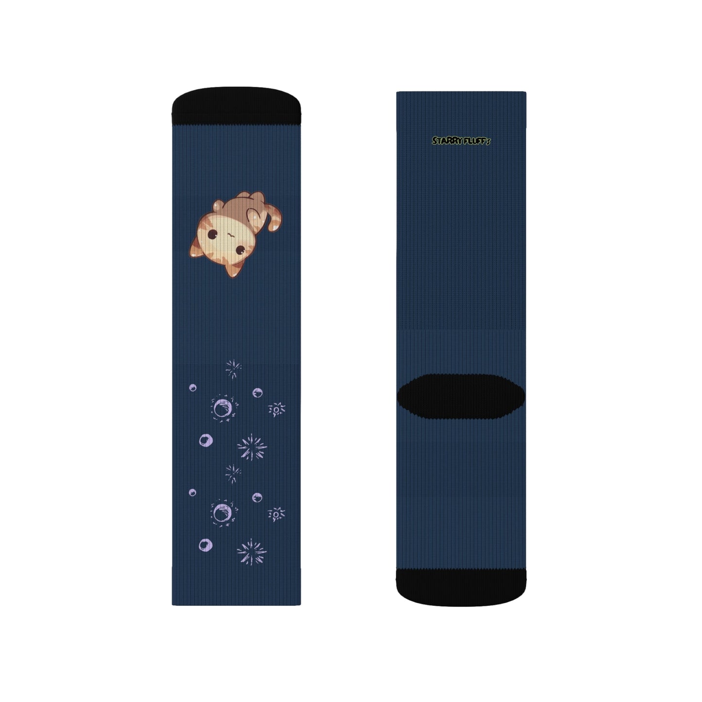 Cosmic Kitten in the Stars Playful Novelty Socks by Starry Fluff