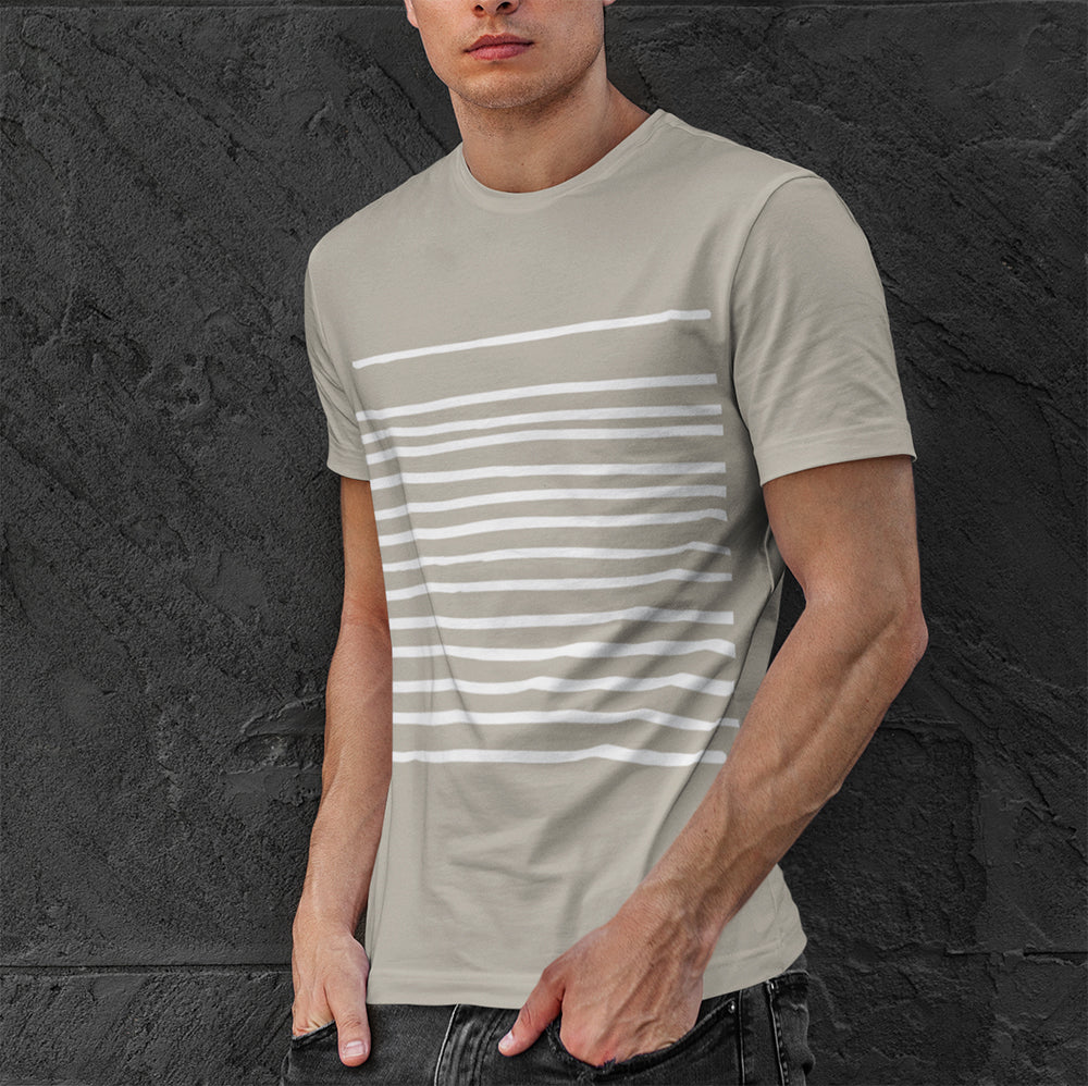 Sand-Colored Men's T-Shirt with Horizontal Stripes