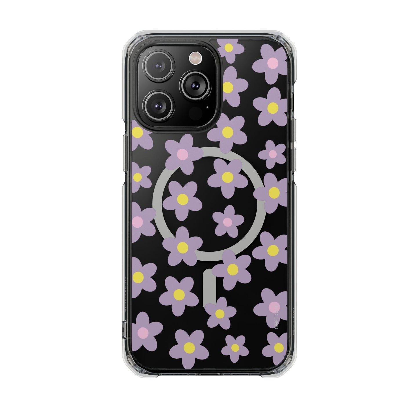 Magnetic Clear Case for iPhone Series with Purple Daisy Design