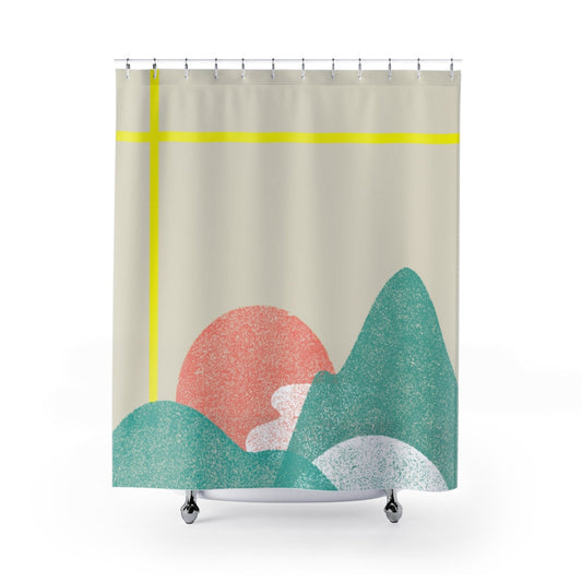 Yellow Striped Landscape Shower Curtain for Home Decoration
