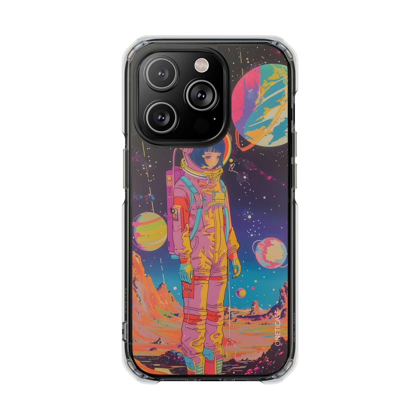 Girl Astronaut Anime on Planet X - Retro Magnetic Clear Case for iPhone Series