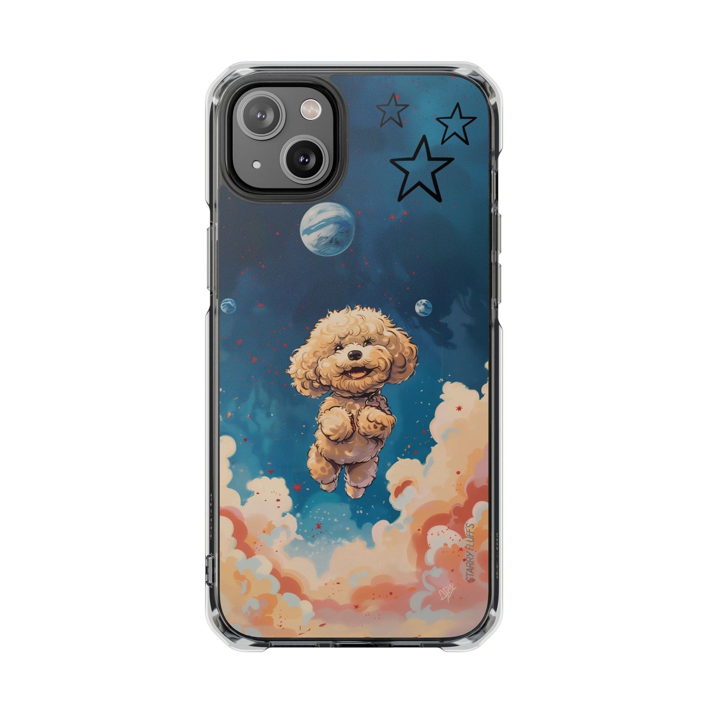 Clear Magnetic Case with Floating Poodle in Outer Space Design for iPhone Series by Starry Fluff's - Pookie Poodle Edition