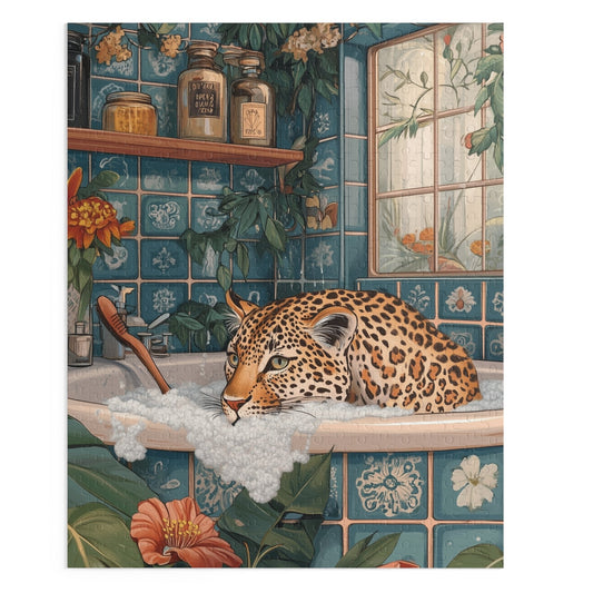 500-Piece Whimsical Leopard Bathing Jigsaw Puzzle