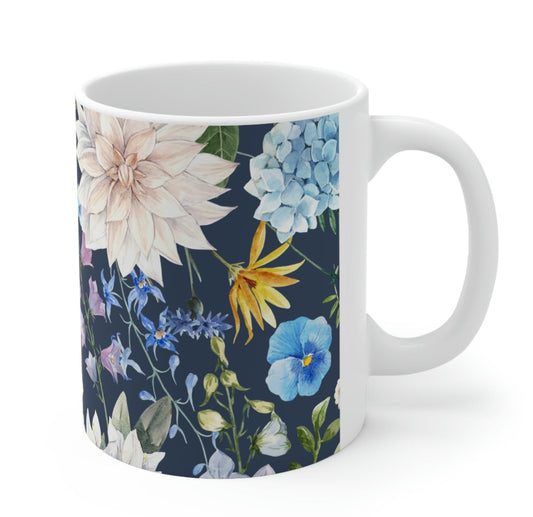 Floral Navy Mug for Coffee and Tea