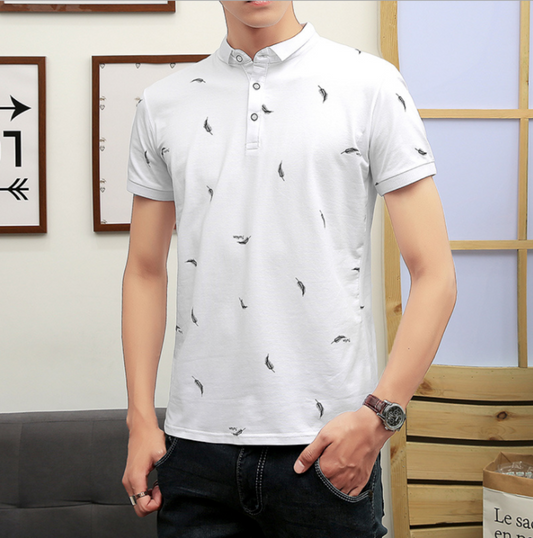 Feather Print Men's Polo Shirt - Short Sleeve