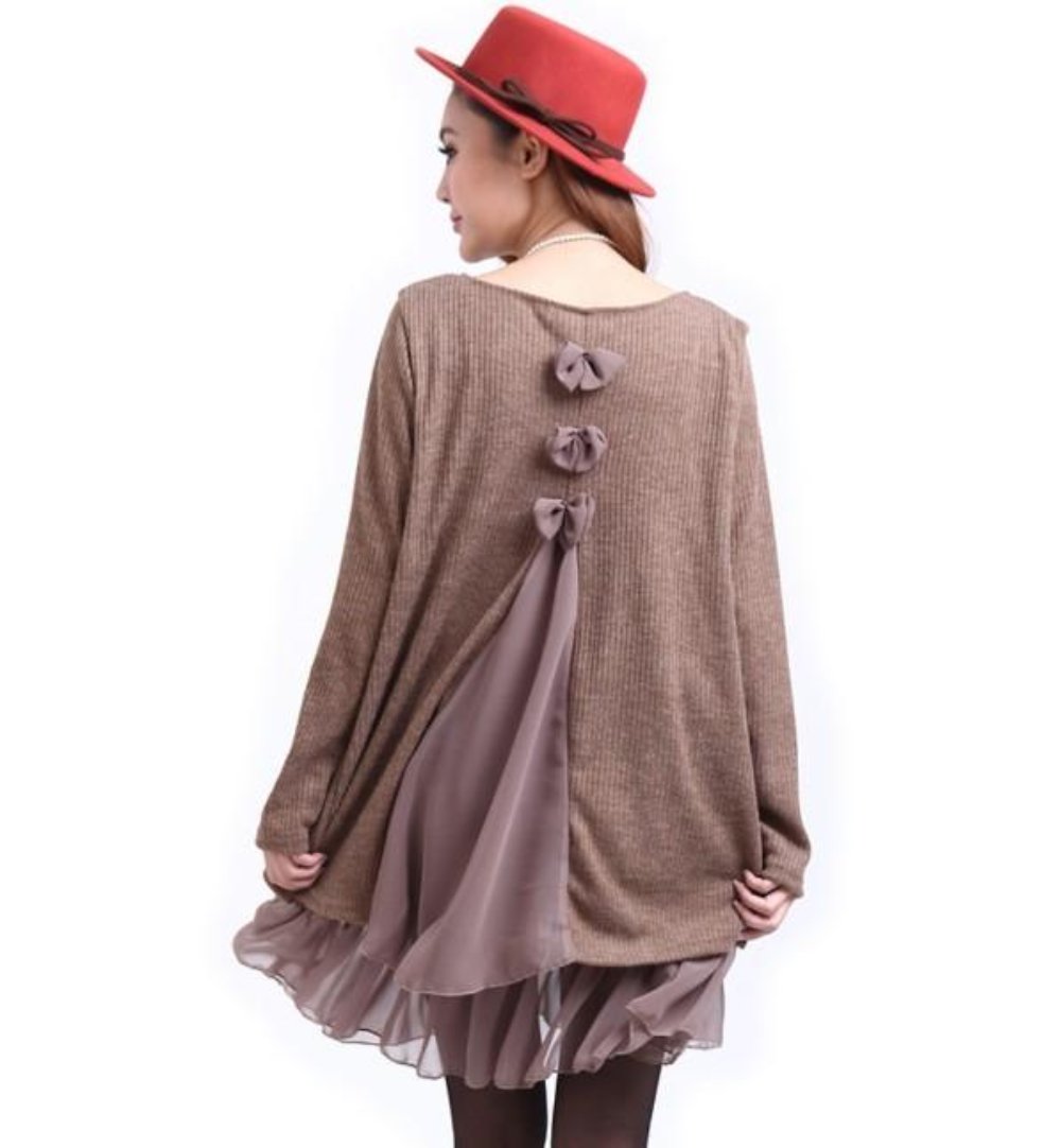 Red Frill-Trimmed Layered Tunic Dress for Women