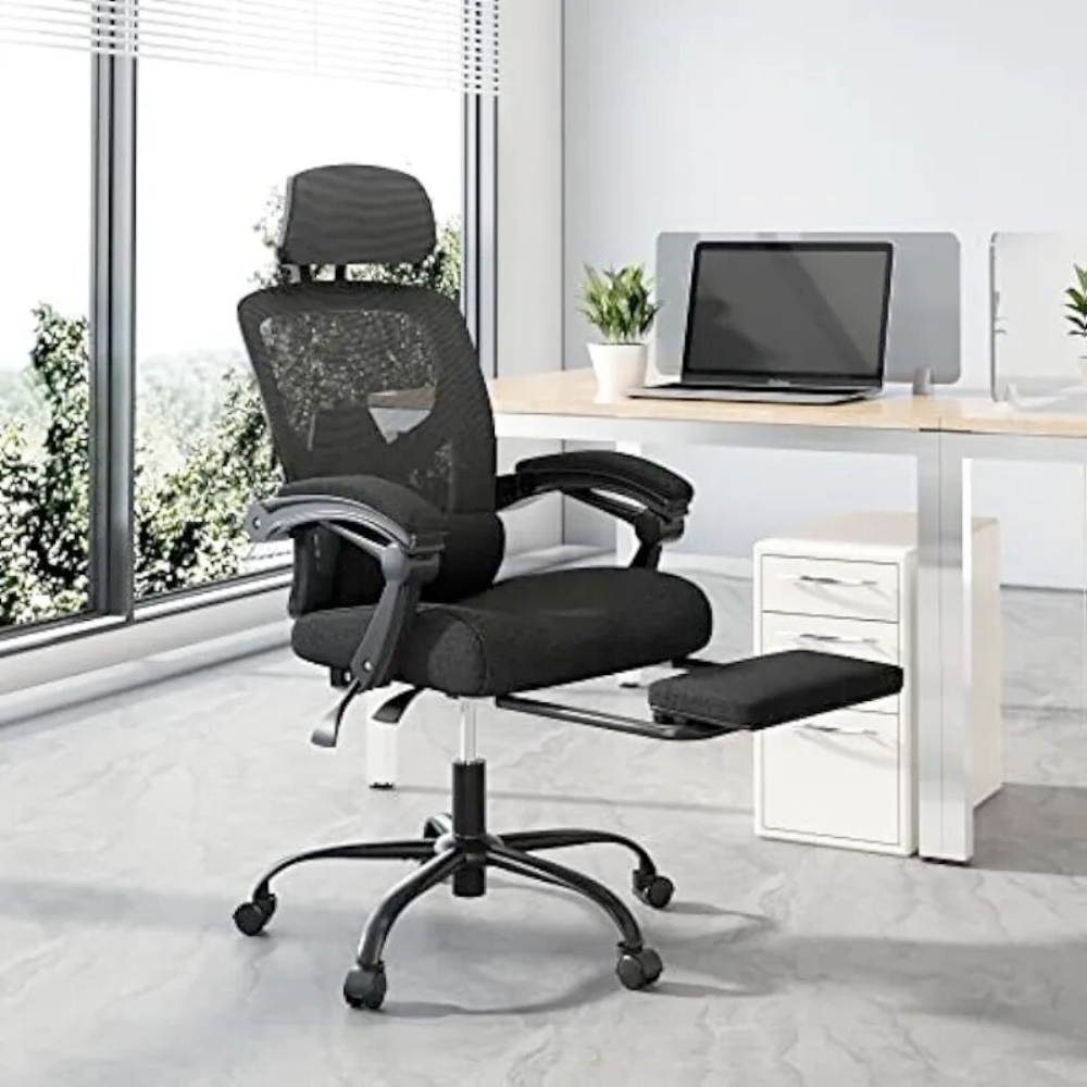 Mesh Reclining Chair with Lumbar Support, Headrest, and Footrest