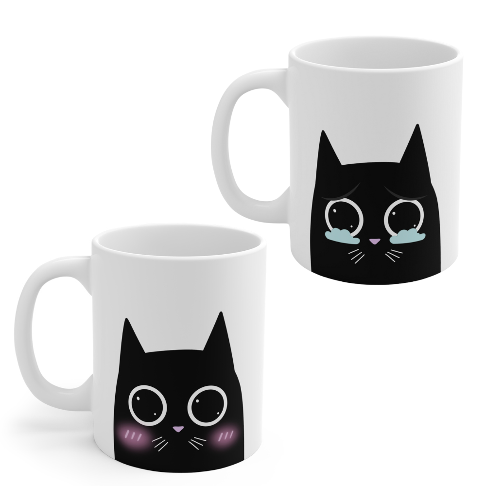 Emotive Feline White Mug Set - 2 Pieces