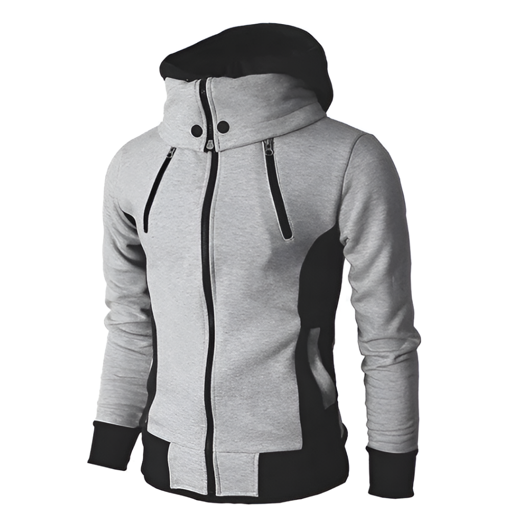 High Collar Men's Hoodie with Contrasting Cuffs