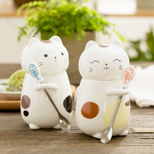 3D Feline Mug Set with Matching Spoon