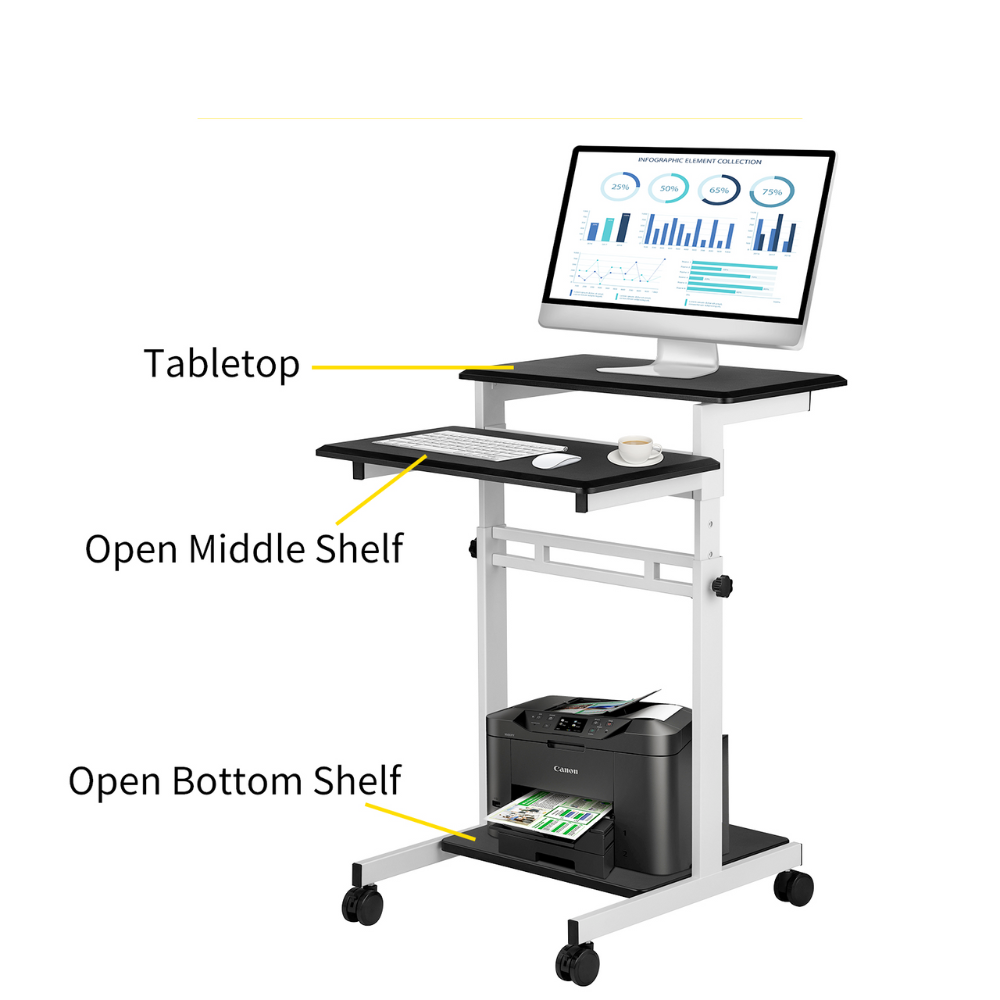 Lockable Wheeled 3-Tier Height-Adjustable Laptop Stand