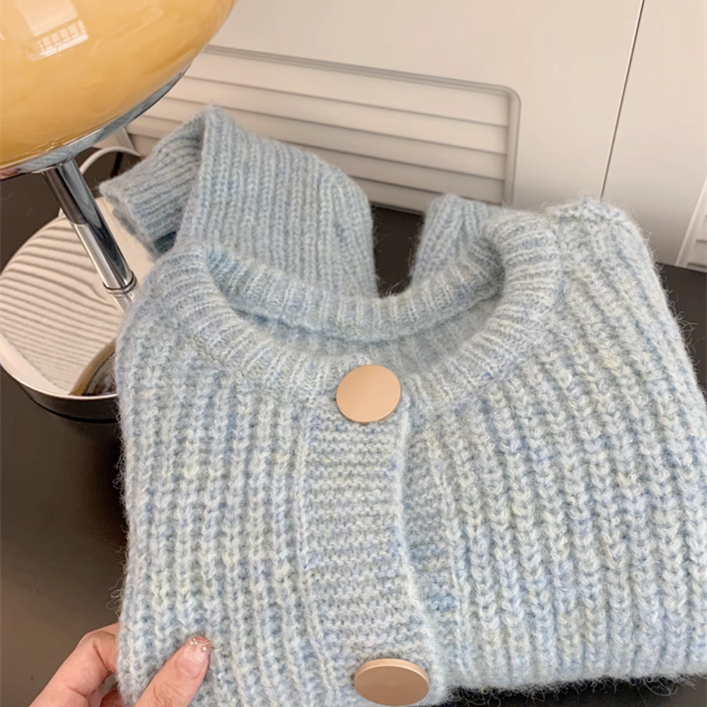 Buttoned Bliss Blue Women's Cardigan