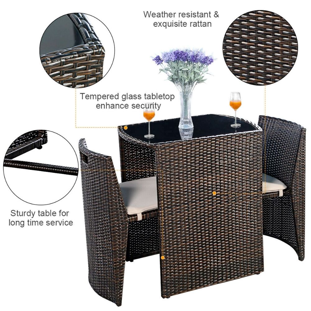 3 Piece Wicker Outdoor Patio Furniture Set
