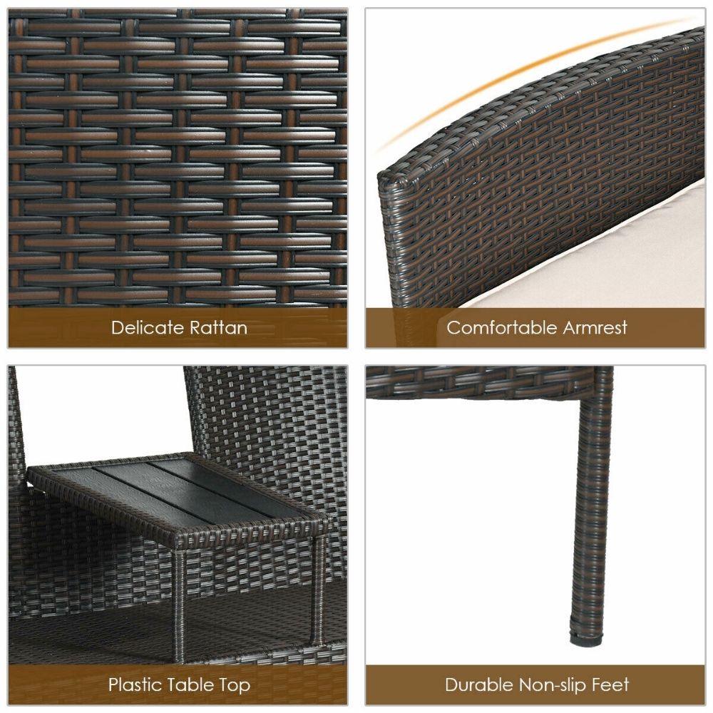 Outdoor Rattan Patio Love Seat with Side Table