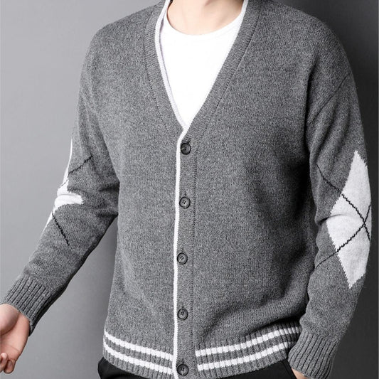 Men's Sweater with Crossed Elbow Patch and V-Neckline
