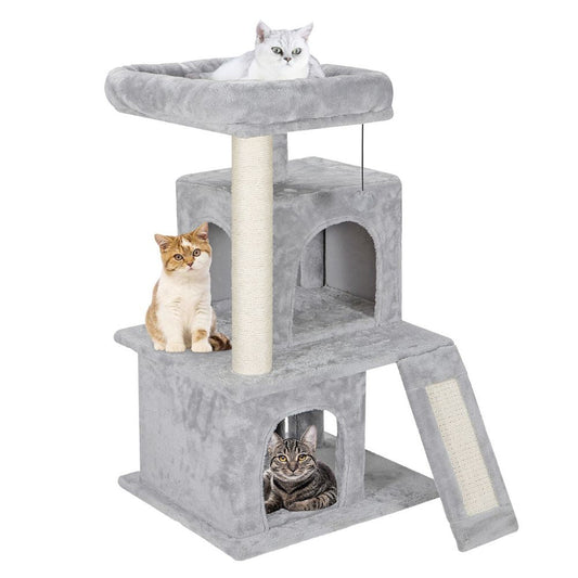 Scratching Post Cat Tree with Ramp and Elevated House