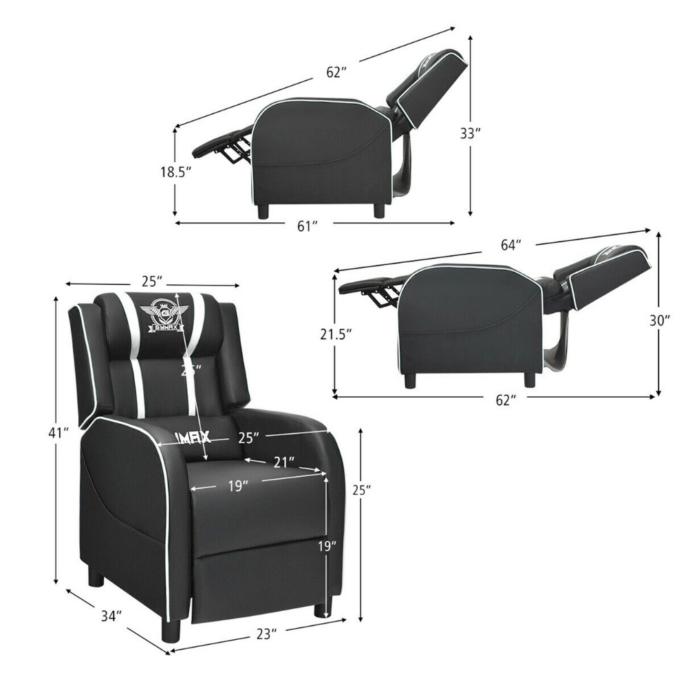 Massage Gaming Chair with Lumbar Support and Reclining Feature