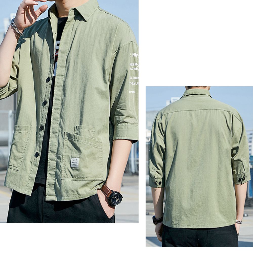 Quarter Sleeve Men's Shirt with Dual Front Pockets