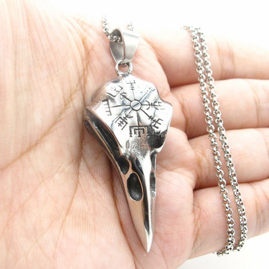 Necklace with Pendant Shaped like a Crow Skull in the Style of Vikings