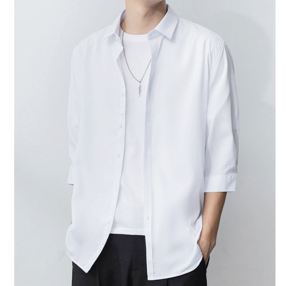 Button-Up Shirt for Men with Three-Quarter Sleeves