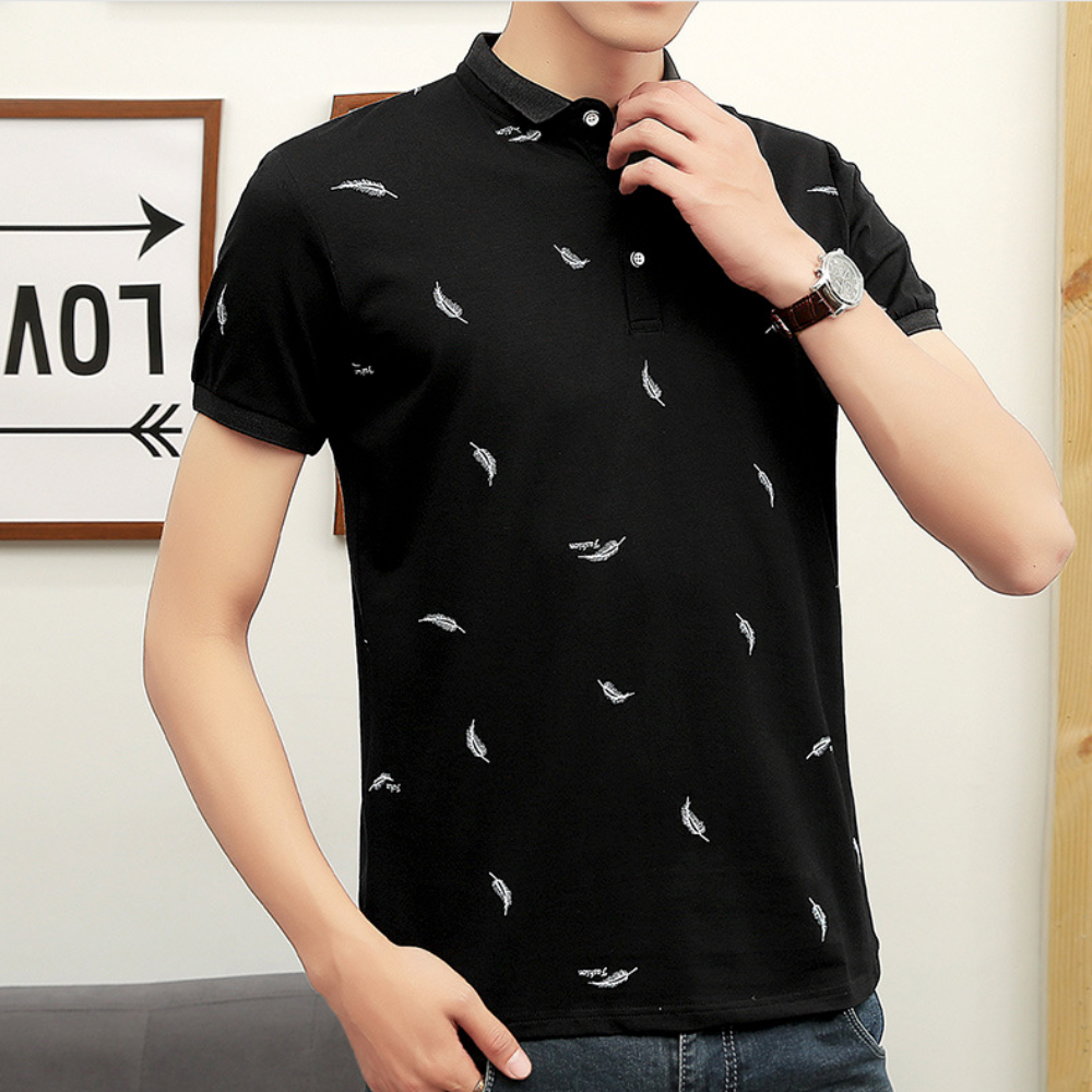 Feather Print Men's Polo Shirt - Short Sleeve