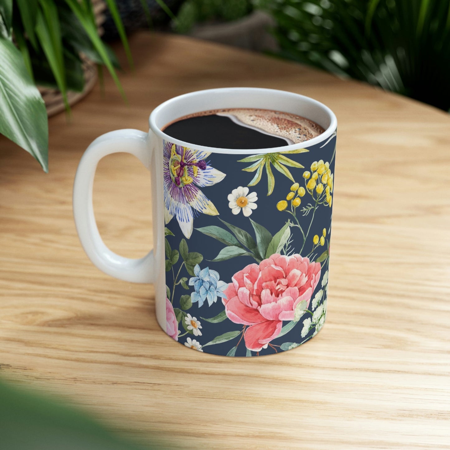 Floral Navy Mug for Coffee and Tea