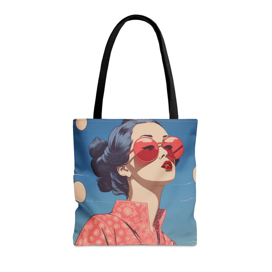Sakura Blossom Kimono Print Medium Tote Bag with Pop of Color