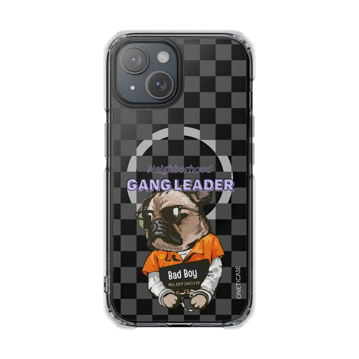 Magnetic iPhone Case with Clear Back featuring a Pug Design